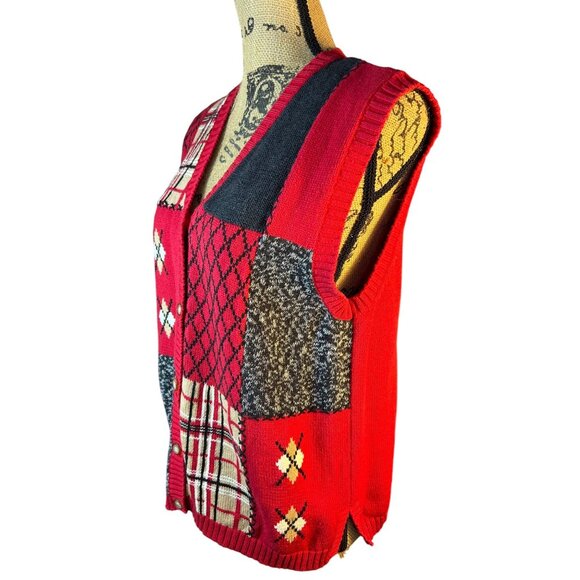VTG Tabi Patchwork Sweater Vest Womens Lg Academia Grandma Core Clueless Preppy - Picture 3 of 7